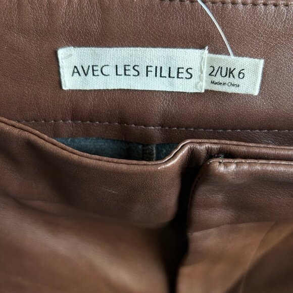 Avec Les Filles Faux Leather Wide Leg Pants Brown Size 2 Women's - Picture 5 of 10